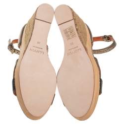 Pre Owned Lanvin Golden Metallic Leather Wedge Sandals Size 39