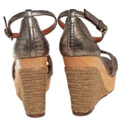 Pre Owned Lanvin Golden Metallic Leather Wedge Sandals Size 39