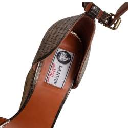 Pre Owned Lanvin Golden Metallic Leather Wedge Sandals Size 39