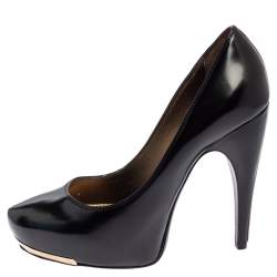 Pre Owned Lanvin Black Patent Leather Platform Pumps Size 37.5