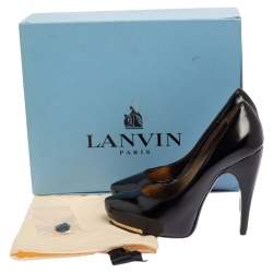 Pre Owned Lanvin Black Patent Leather Platform Pumps Size 37.5
