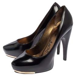 Pre Owned Lanvin Black Patent Leather Platform Pumps Size 37.5
