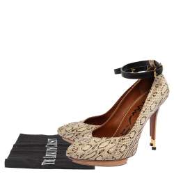 Pre Owned Lanvin White/Brown Snakeskin Leather Ankle Strap Pumps Size 36