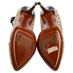 Pre Owned Lanvin White/Brown Snakeskin Leather Ankle Strap Pumps Size 36