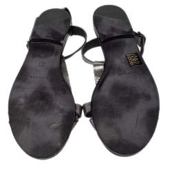 Pre Owned Lanvin Metallic Grey Leather Ankle Strap Flat Sandals Size 40