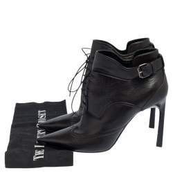 Pre Owned Lanvin Black Leather Pointed Toe Ankle Booties Size 39
