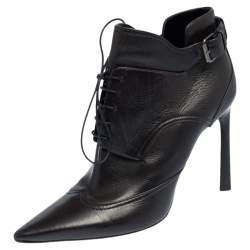 Pre Owned Lanvin Black Leather Pointed Toe Ankle Booties Size 39