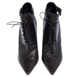 Pre Owned Lanvin Black Leather Pointed Toe Ankle Booties Size 39