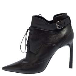 Pre Owned Lanvin Black Leather Pointed Toe Ankle Booties Size 39