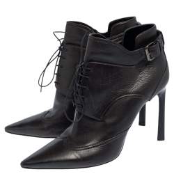 Pre Owned Lanvin Black Leather Pointed Toe Ankle Booties Size 39