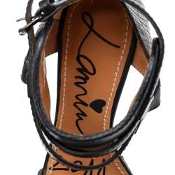 Lanvin Green/Black Python And Leather Wedge Platform Ankle Strap Sandals Size 38