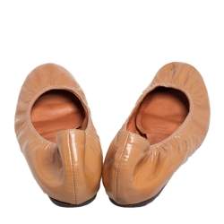 Pre Owned Lanvin Tan Patent Leather Scrunch Ballet Flats Size 38