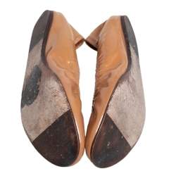 Pre Owned Lanvin Tan Patent Leather Scrunch Ballet Flats Size 38