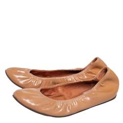 Pre Owned Lanvin Tan Patent Leather Scrunch Ballet Flats Size 38