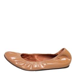 Pre Owned Lanvin Tan Patent Leather Scrunch Ballet Flats Size 38