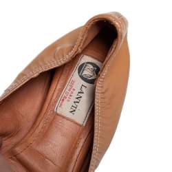 Pre Owned Lanvin Tan Patent Leather Scrunch Ballet Flats Size 38