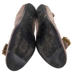 Pre Owned Lanvin Grey Suede Bow Scrunch Ballet Flats Size 39