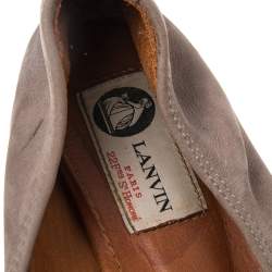 Pre Owned Lanvin Grey Suede Bow Scrunch Ballet Flats Size 39