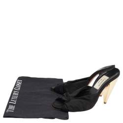 Pre Owned Lanvin Black Satin Knot Slide Sandals Size 37.5