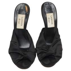 Pre Owned Lanvin Black Satin Knot Slide Sandals Size 37.5