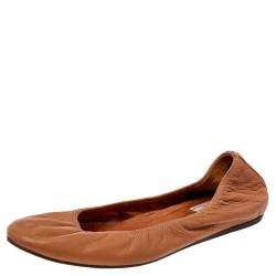 Pre Owned Lanvin Beige Leather Scrunch Flats Size 38.5