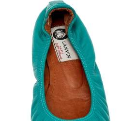 Pre Owned Lanvin Blue Leather Scrunch Ballet Flats Size 37.5