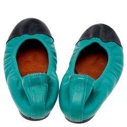 Pre Owned Lanvin Blue Leather Scrunch Ballet Flats Size 37.5