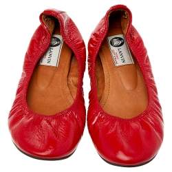 Pre Owned Lanvin Red Patent Leather Ballet Flats Size 38