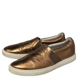 Lanvin Metallic Gold Leather Slip On Sneakers Size 37