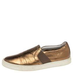 Lanvin Metallic Gold Leather Slip On Sneakers Size 37