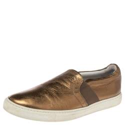 Lanvin Metallic Gold Leather Slip On Sneakers Size 37