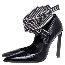 Pre Owned Lanvin Black Patent Leather Logo Slingback Pointed Toe Pumps Size 40