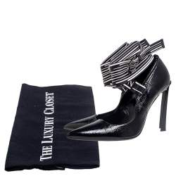 Pre Owned Lanvin Black Patent Leather Logo Slingback Pointed Toe Pumps Size 40