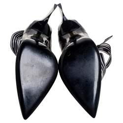 Pre Owned Lanvin Black Patent Leather Logo Slingback Pointed Toe Pumps Size 40