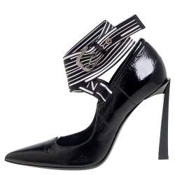 Pre Owned Lanvin Black Patent Leather Logo Slingback Pointed Toe Pumps Size 40