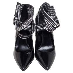 Pre Owned Lanvin Black Patent Leather Logo Slingback Pointed Toe Pumps Size 40