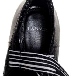 Pre Owned Lanvin Black Patent Leather Logo Slingback Pointed Toe Pumps Size 40