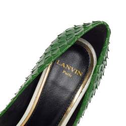 Pre Owned Lanvin Green Python Leather Embellished Block Heel Pumps Size 38