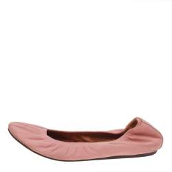 Pre Owned Lanvin Pink Leather Scrunch Ballet Flats Size 38