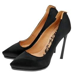Pre Owned Lanvin Black Satin Pointed Toe Pumps Size 37