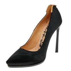 Pre Owned Lanvin Black Satin Pointed Toe Pumps Size 37