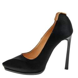 Pre Owned Lanvin Black Satin Pointed Toe Pumps Size 37
