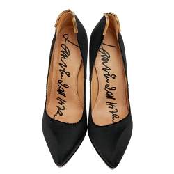 Pre Owned Lanvin Black Satin Pointed Toe Pumps Size 37