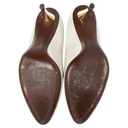 Pre Owned Lanvin White Leather V Neck Pumps Size 40