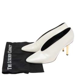Pre Owned Lanvin White Leather V Neck Pumps Size 40