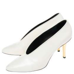 Pre Owned Lanvin White Leather V Neck Pumps Size 40