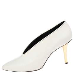 Pre Owned Lanvin White Leather V Neck Pumps Size 40