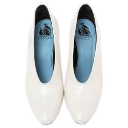 Pre Owned Lanvin White Leather V Neck Pumps Size 40