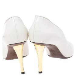 Pre Owned Lanvin White Leather V Neck Pumps Size 40