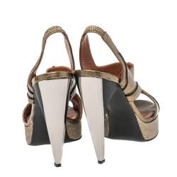 Lanvin Gold Leather Platform Slingback Sandals Size 38.5